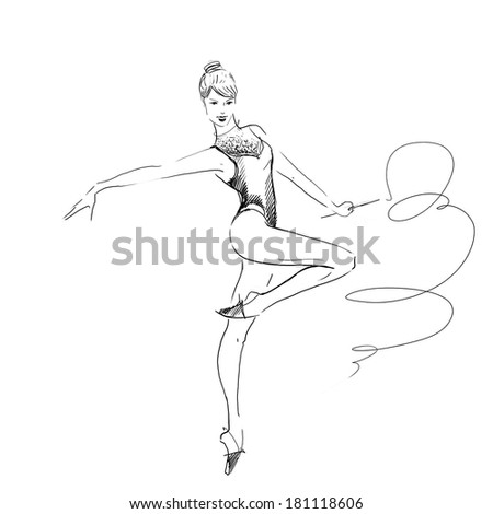 black and white drawing girls gymnasts on white background