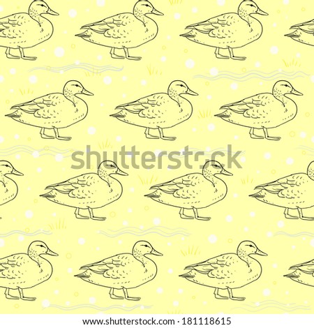 seamless pattern with the ducks on a yellow background