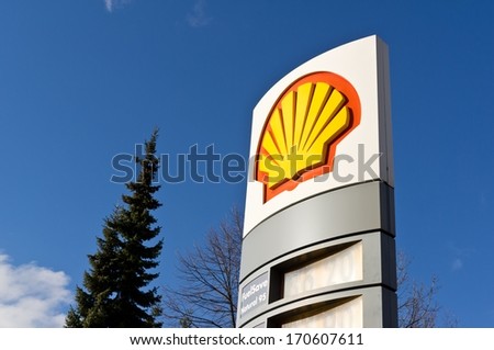 HAVIROV, CZECH REPUBLIC - JANUARY 10: Logo of Shell oil company on a petrol station located in Havirov, Czech Republic. The photo was taken on January 10, 2014.