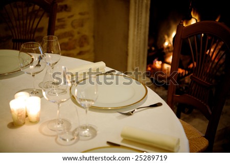 at restaurant with warm ambiance, close up table