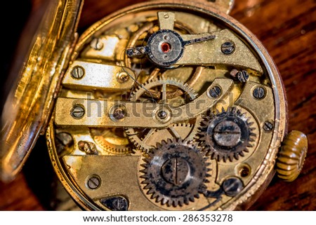 The inside of a vintage gold, Swiss made, females watch