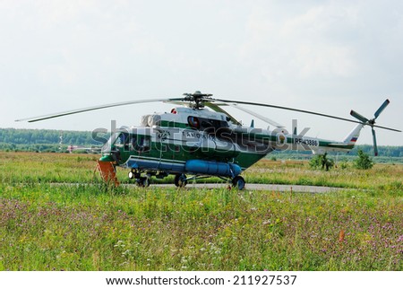 NIZHNY NOVGOROD. RUSSIA. JULY 31, 2014. STRIGINO AIRPORT. Russian MI-8 helicopter of customs service