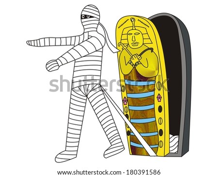 the mummy getting out from the sarcophagus