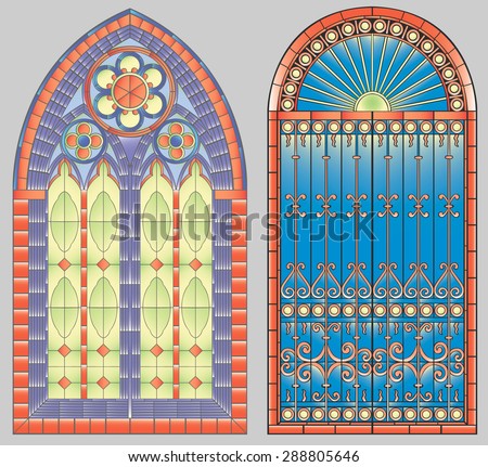 Two gothic stainless glass windows