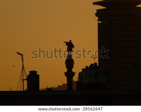 christopher columbus statue silhouette  sunset barcelona spain
