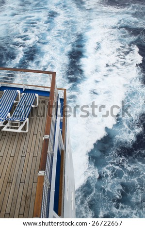 South Pacific cruise.....Looking down onto deck chairs and ocean