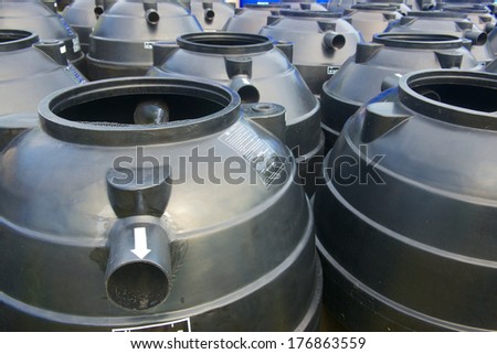 black plastic  water storage tanks outdoor