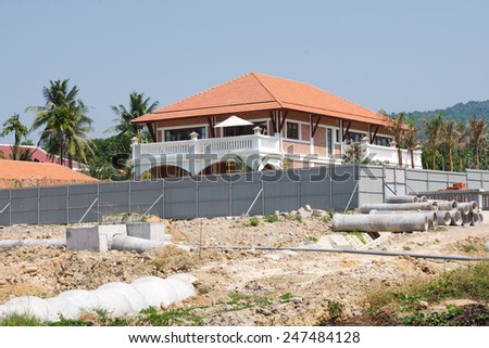 New resort construction on a tropical Phu Quoc island in Vietnam