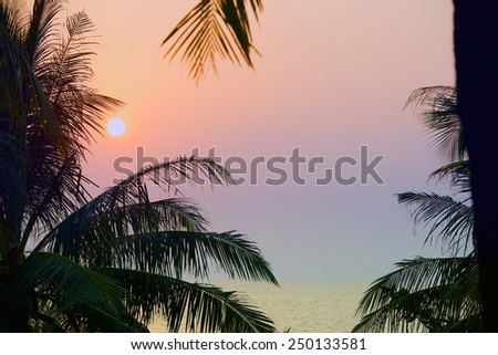Evening sunset sky sea view on tropical island background