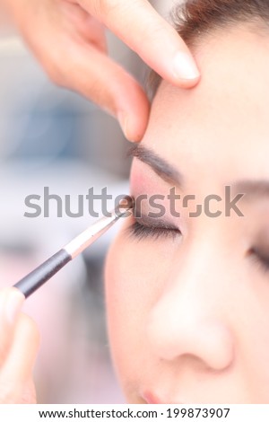 Make up. Eye-shadows with Eye shadow brush.