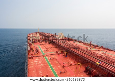 oil carriers deck with pipeline under clear sky - stock photo.