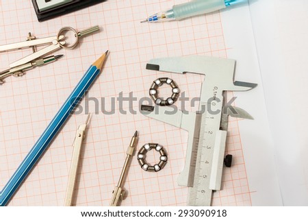 Engineering background of pencil and measuring tools.