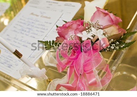 Marriage certificate with selective focus on the flowers