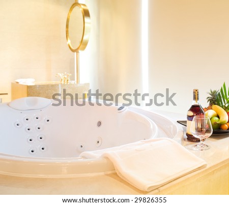 Jacuzzi bathtub in hotel luxury suite