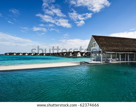over water house and swimming pool in beach resorts