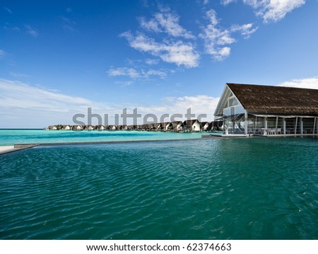 over water house and swimming pool in beach resorts