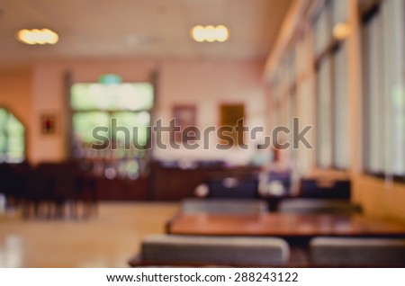 De focused shot of interior of a cafe. Blurred image of interior of a cafe.