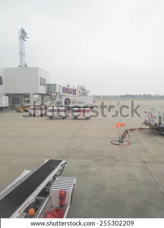 Bangkok, Thailand - FEB 8 : Car Shipping in the airport waiting for shipment by airplane on february 8, 2015