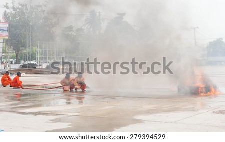 Kalasin, Thailand - MAR 9 : Fire officials are fire drill on march 9, 2015 in Kalasin, Thailand.