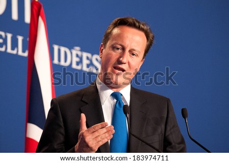 DEAUVILLE FRANCE MAY 27 2011 British Prime Minister David Cameron in press conference during G8 Deauville France on May 27 2011 DEAUVILLE FRANCE MAY 27 2011 British Prime Minister David Cameron in press conference during G8 Deauville France on May 27 2011