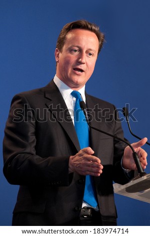 DEAUVILLE, FRANCE - MAY 27, 2011 : British Prime Minister David Cameron in press conference  during G8 - Deauville, France on May 27 2011