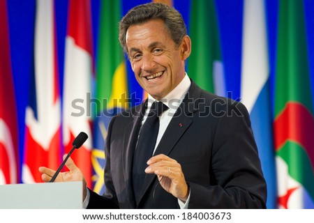 DEAUVILLE, FRANCE - MAY 27, 2011 : French President in press conference during G8 - Deauville, France on May 27 2011