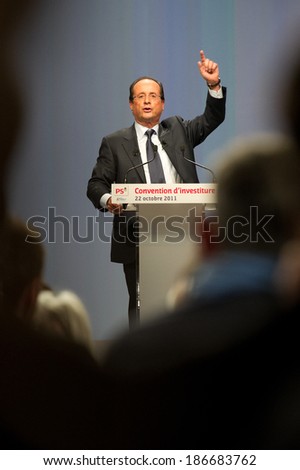 PARIS, FRANCE - OCTOBER 22, 2011 : Francois Hollande nomination for the French presidential election of 2012 at la Halle Freyssinet in Paris