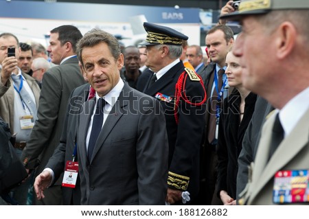 LE BOURGET, FRANCE - JUNE 20, 2011 : Nicolas Sarkozy as French President in visit for Paris air Show 2011