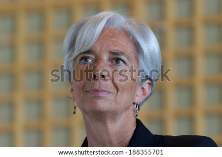 PARIS, FRANCE - MAY 25, 2011 : Christine Lagarde during press conference to announce his candidacy for President of the IMF