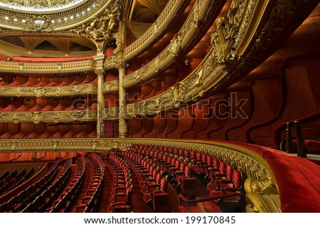 PARIS, FRANCE - MAY 21, 2014 : Inside the auditorium of the Opera Garnier