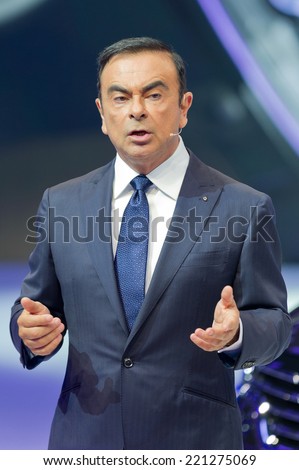 PARIS, FRANCE - OCTOBER 2, 2014 : CEO Renault Nissan Carlos Ghosn in press conference for the new Renault Espace at the the Paris motor show
