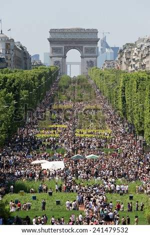 PARIS, FRANCE - MAY 23, 2010 - Champs Elysees covered with fields of grass and trees for the event 
