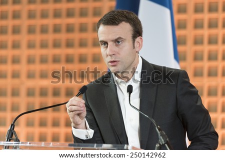 PARIS, FRANCE - JANUARY 29, 2015 : French Ministry of economy Emmanuel Macron during wishes 2015 to the press.