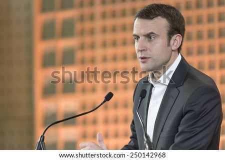 PARIS, FRANCE - JANUARY 29, 2015 : French Ministry of economy Emmanuel Macron during wishes 2015 to the press.