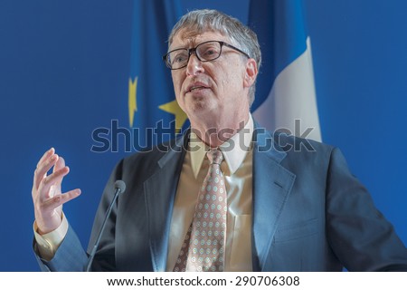 PARIS, FRANCE - JUNE 25, 2015 :Bill Gates during the signing of a partnership vaccination in the Sahel with France at french Ministry of Foreign affair.