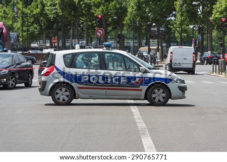 PARIS, FRANCE - JUNE  25, 2015 :  French police blocked street to control the protest of the taxis against the service Ubber Pop.