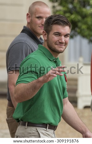 PARIS, FRANCE - August 24, 2015 : Hero Alex Skarlatos at the Elysee Palace to receive the Legion of Honor for his courage against the terrorist Ayoub El- Khazzani.