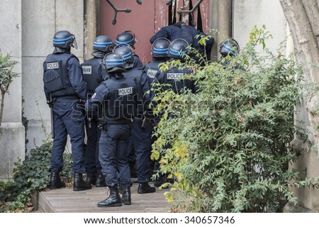 SAINT-DENIS near Paris, FRANCE - NOVEMBER 18, 2015 : intervention of the French police to stop the radical Islamists involved in the terrorist attacks in Paris on 13 November 2015.