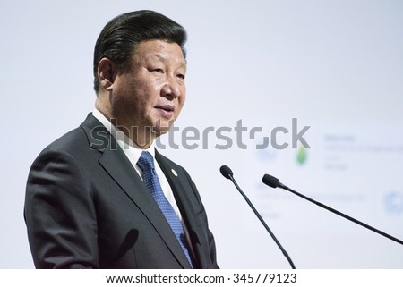 LE BOURGET near PARIS, FRANCE - NOVEMBER 30, 2015 : Xi Jinping, President of the People\'s Republic of China delivering his speech at the Paris COP21, United nations conference on climate change.