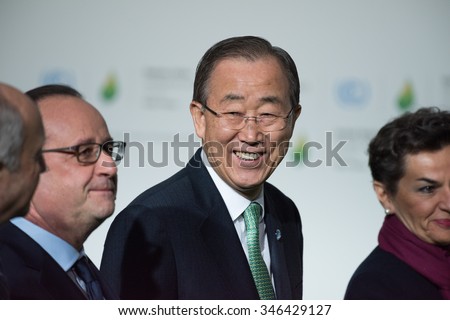 LE BOURGET near PARIS, FRANCE - NOVEMBER 30, 2015 : Secretary General of the United Nations Ban Ki-moon at the Paris COP21, United nation conference on climate change.