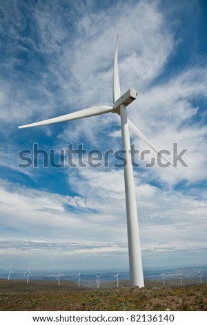 Giant wind turbines of wind farm of Washington State