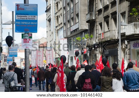 SPAIN - APRIL 29: Groups of people, together with the main unions, protest against welfare cuts in health and education, approved by the Government of Spain on April 29, 2012 in Pontevedra, Spain.