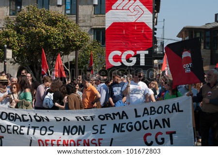 GALICIA, SPAIN - MARCH 29: General strike in Spain, Labor unions in protest demonstration to the Labor Reform approved by the Government of Spain on March 29, 2012 in Pontevedra, Spain.