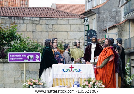PONTEVEDRA - APRIL 5: Polychrome image of the Last Supper ready to  Catholic processions on the occasion of Easter April 5, 2012 in Pontevedra, Galicia, Spain.