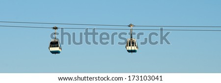 LISBON, PORTUGAL - DECEMBER 5, 2013: View of the cable car over the Tajo river in the Park of Nations in Lisbon.