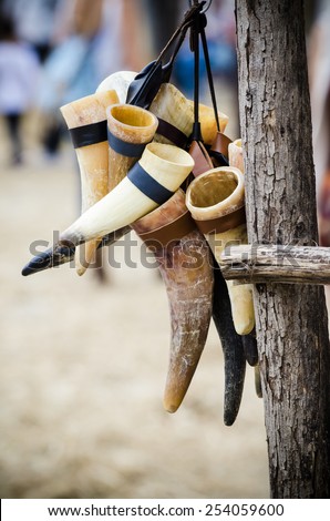 Cow horns used in a medieval feast