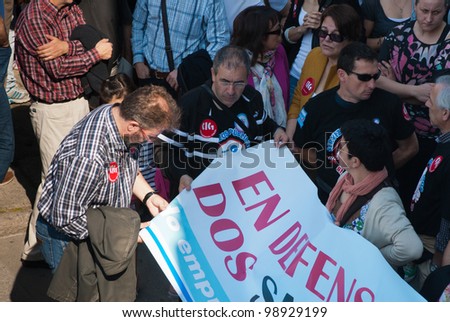 GALICIA, SPAIN - MARCH 29: General strike in Spain, Labor unions in protest demonstration  to the Labor Reform approved by the Government of Spain on March 29, 2012 in Pontevedra, Spain.