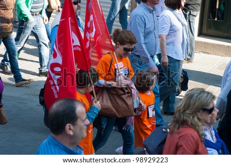 GALICIA, SPAIN - MARCH 29: General strike in Spain, Labor unions in protest demonstration  to the Labor Reform approved by the Government of Spain on March 29, 2012 in Pontevedra, Spain.