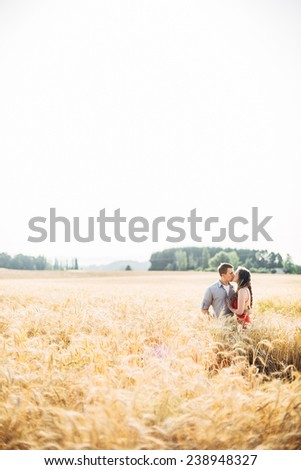 Couple Kissing in Wheat Field negative space