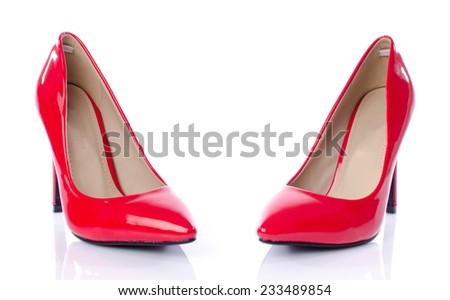 Red shoes with high heels, isolated on white